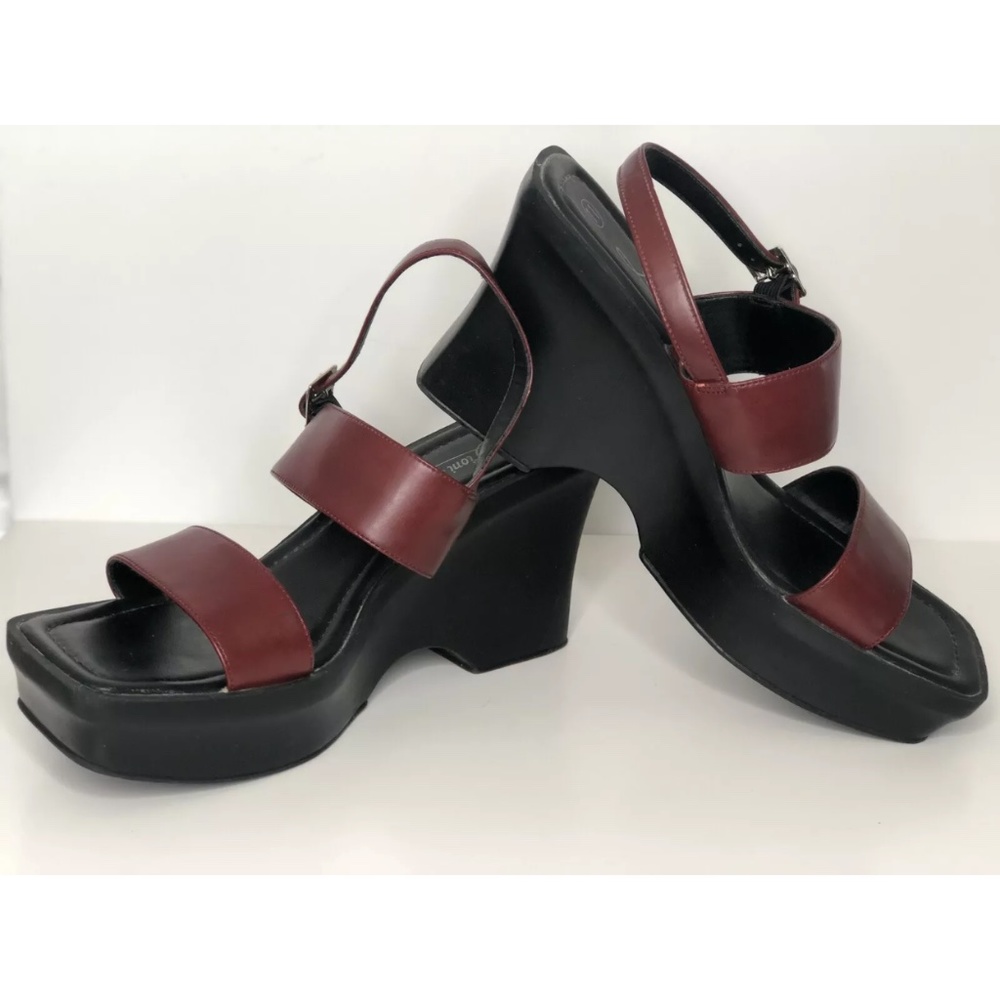 Women's Y2K 90's Chunky Heel Platform Shoes 11 Sandals Ankle Strap Maroon Black